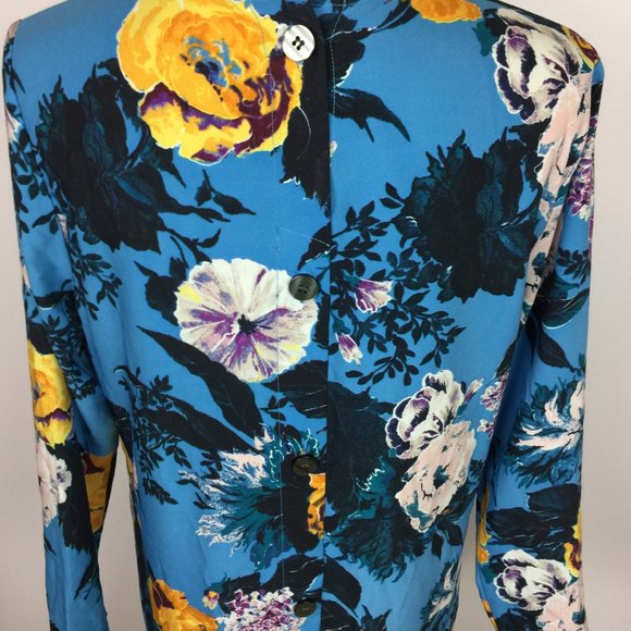 Halogen Shift Dress Size S Womans Blue Button Back Ruffle Hem Floral Print - Picture 11 of 12